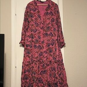 Next Pink Floral Long Sleeve Tiered Maxi Dress UK size 20